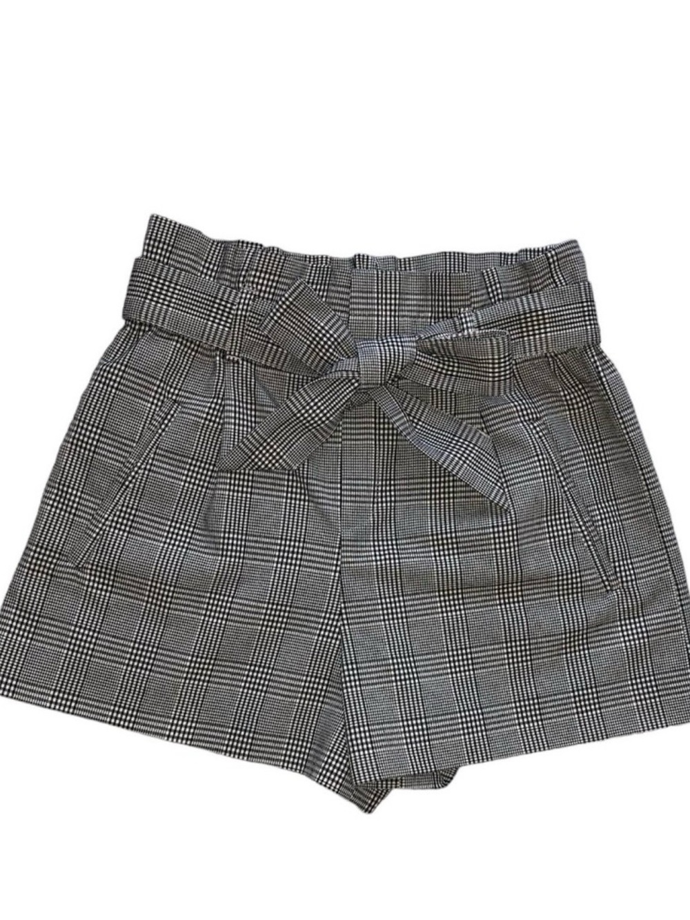 Zara-High-Waist Plaid Paperbag Shorts with Tie Belt